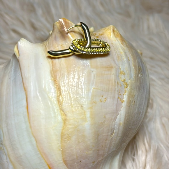 Double Hoop CZ Drop Gold Tone Earrings - Picture 4 of 5